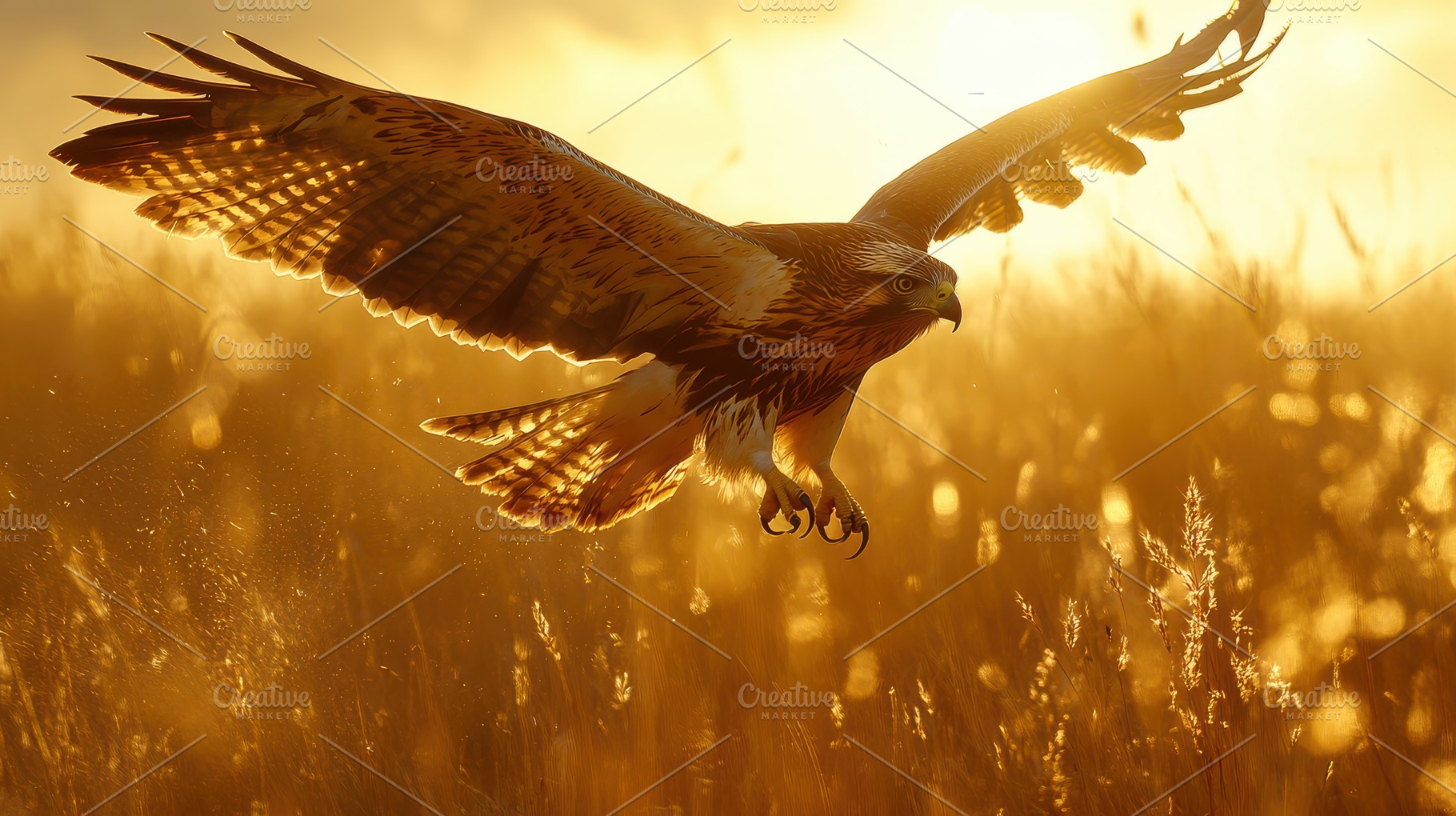 Hawk soars above golden field, wings, an Animal Photo by Pixeness