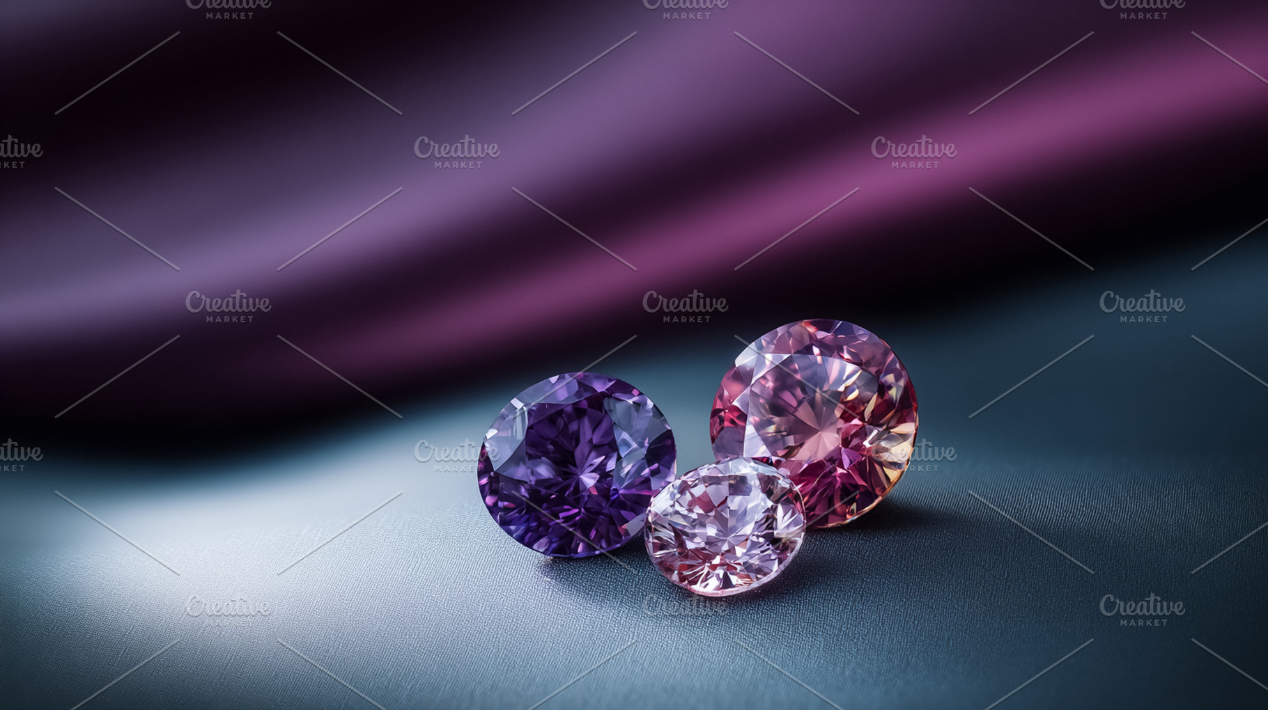 Three sparkling purple and pink gemstones showcasing luxury, ele, a Photo by Studio ANNA