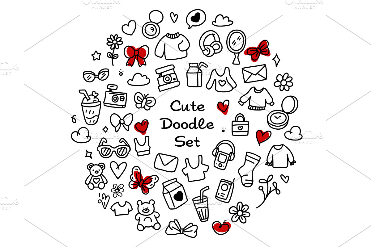 Set of Adorably cute doodles for, an Illustration by Voodz_shop