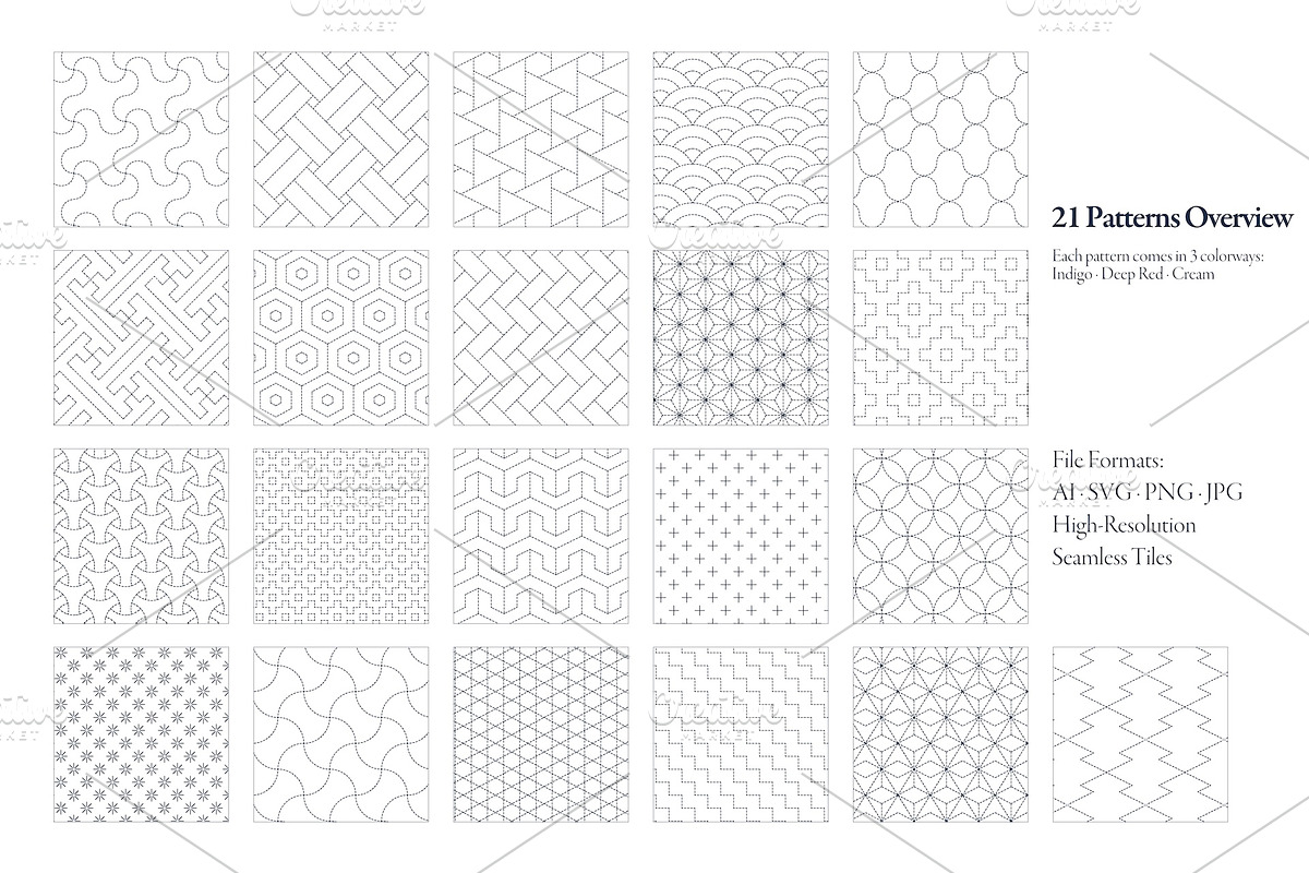 Sashiko Stitch Seamless Patterns, a Pattern Graphic by studio MoShie (Photo 3 of 9)