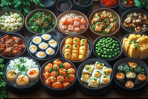 Diverse selection of dishes featurin, a Photo by Tanuart