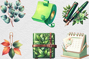 Watercolor Green Planner Clipart, an Illustration by Black Bird Studio (Thumbnail 5 of 6)