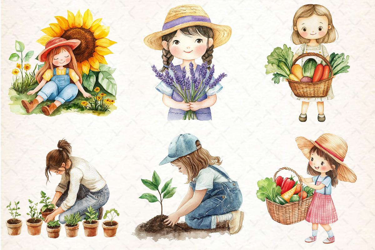 Cute Girl Gardener Cliparts, an Illustration by DreamCafeArt (Photo 3 of 9)