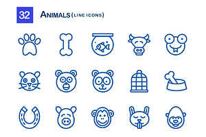 32 Animals Line Icons