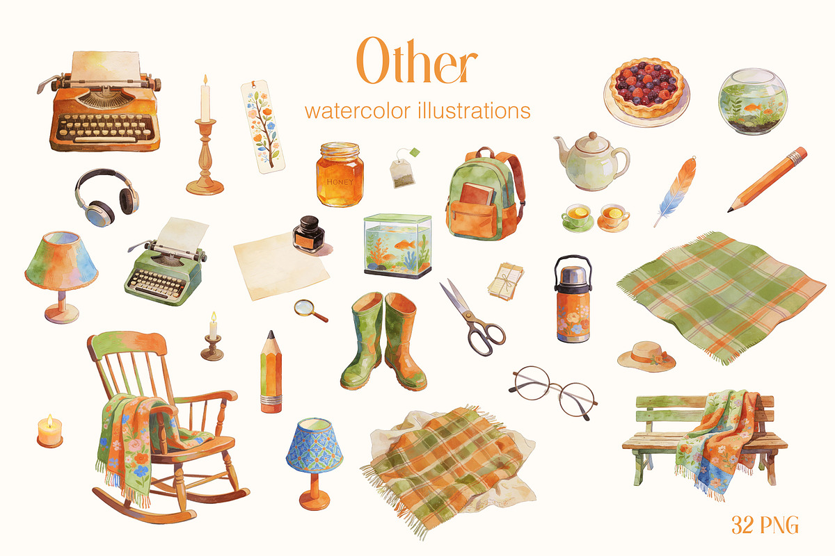 Slow Reading. Watercolor clipart, an Education Illustration by Polli Deeva (Photo 9 of 12)