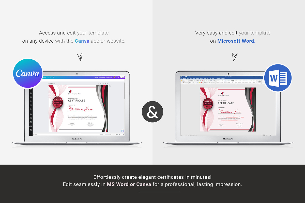 Certificate Template | Canva & Word, a Stationery Template by TelaTemplates (Photo 3 of 5)