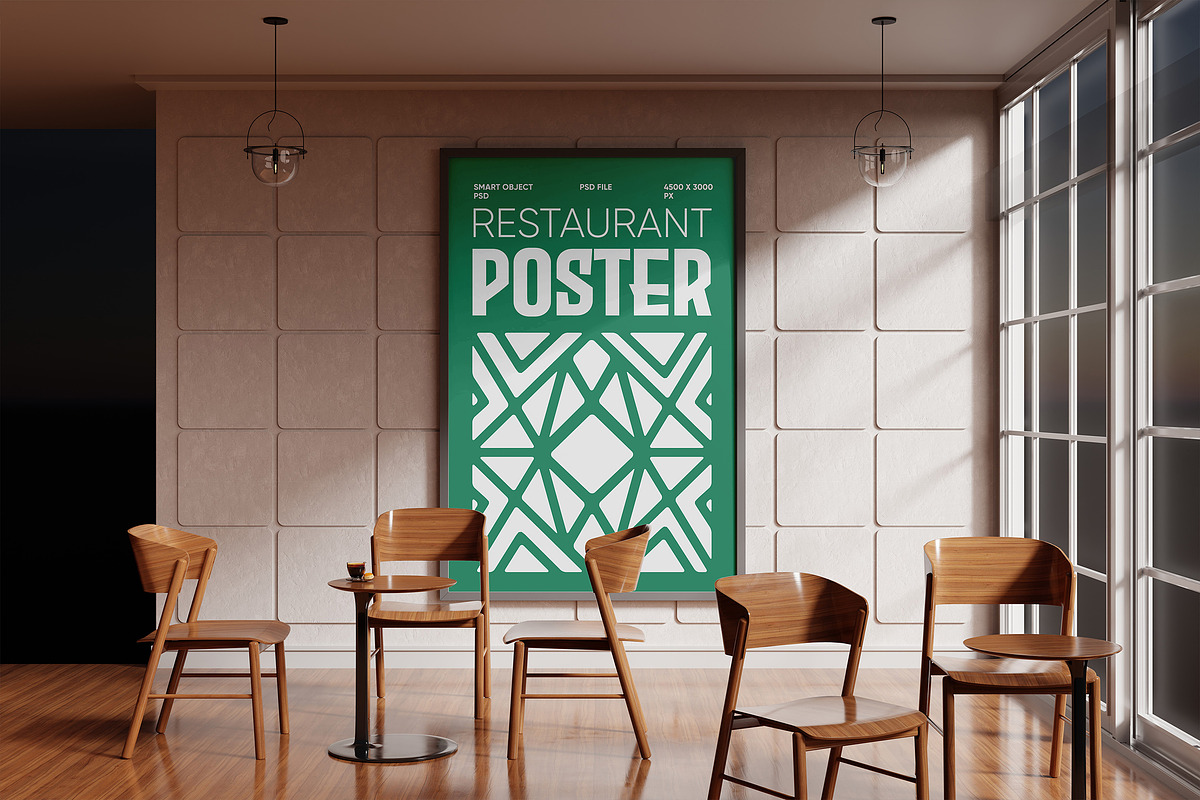 Restaurant Poster Mockup, an Advertising Mockup by Artlogs x Modaldesain (Photo 1 of 3)