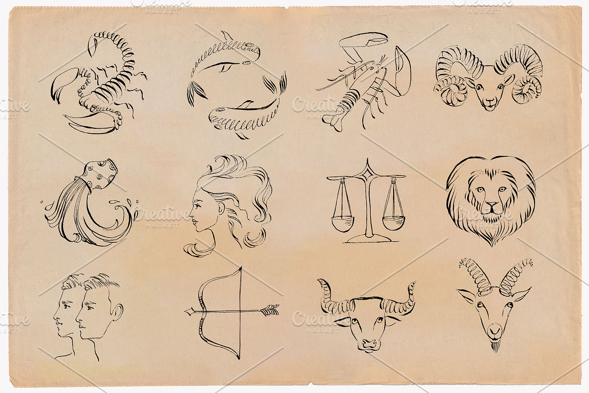 Hand drawn ZODIAC SIGNS Set, a Person Illustration by byJuliaKors (Photo 3 of 3)