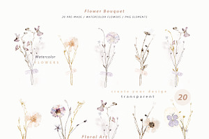 Pressed Flowers & Brush Strokes Png