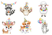 Birthday Baby Animal Clipart, Party, an Illustration by Watercolor design (Thumbnail 3 of 4)