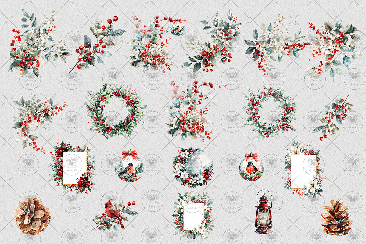 Winter Christmas  Watercolor Clipart, an Illustration by BigCakeBee (Photo 3 of 4)