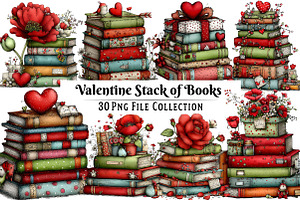 Valentine Stack of Books Clipart, an Illustration by Dream Creation