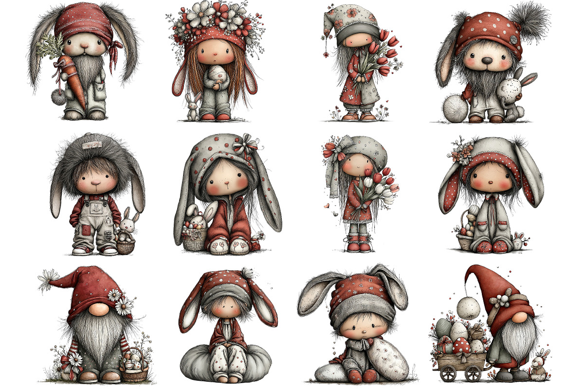 Whimsical Easter Gnome Clipart, an Illustration by DreamArtGraphic (Photo 2 of 4)