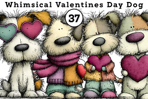 Whimsical Valentines Day Dog Clipart, an Illustration by CreationArt
