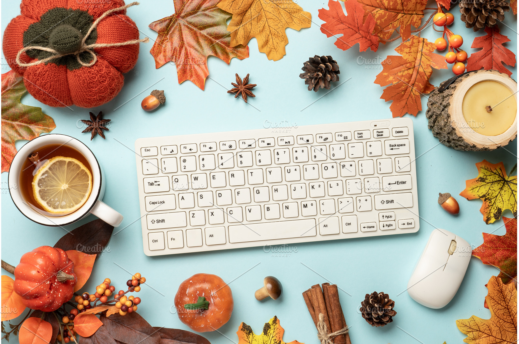 Autumn office workspace. Fall flat, a Food & Drink Photo by Nadia-nb