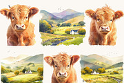 Watercolor Highland Cows Clipart, an Animal Illustration by BusyDaydesign (Thumbnail 2 of 8)