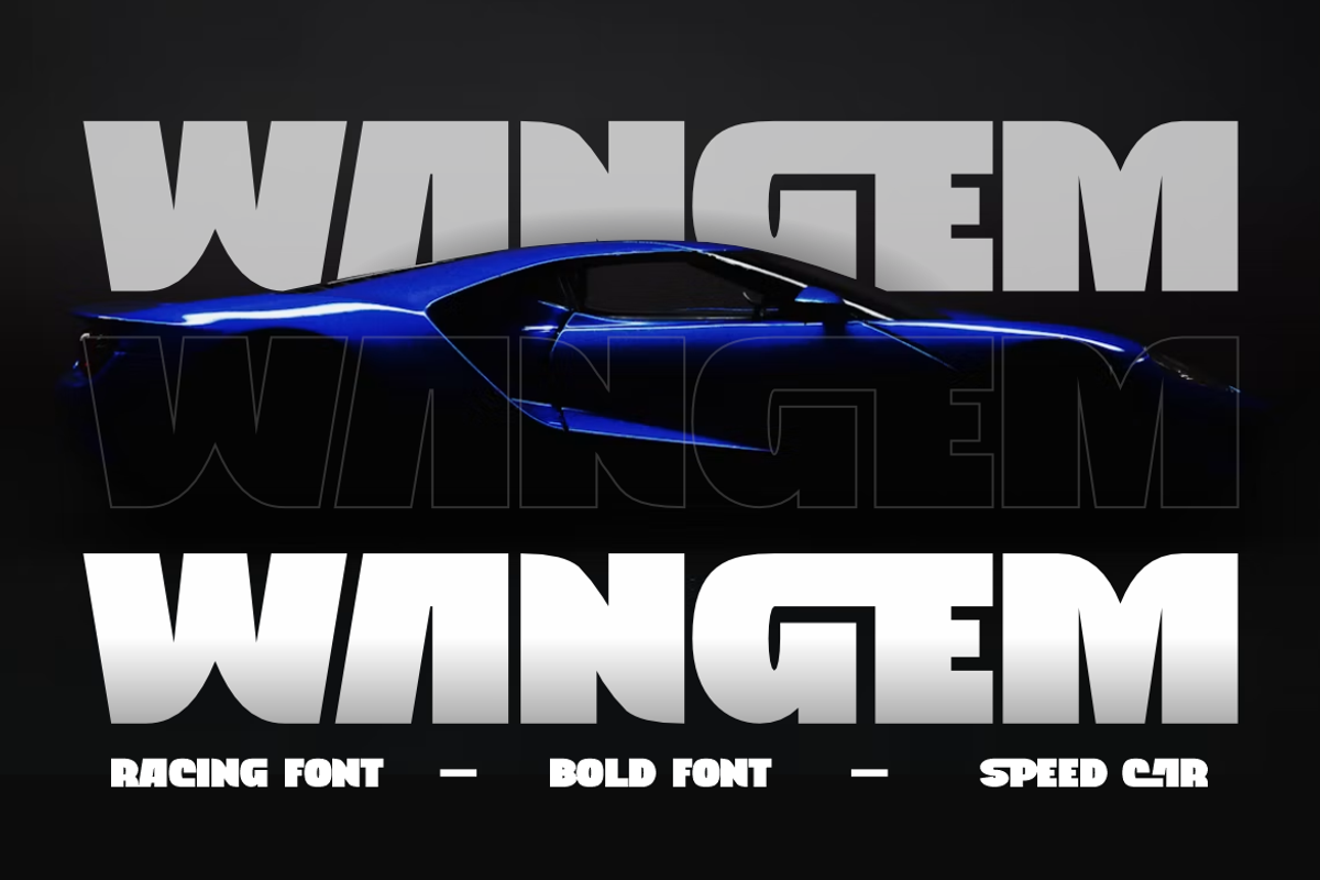 Wangem - Bold Sports Car Font, a Sans Serif Font by QR Design Studio (Photo 1 of 15)