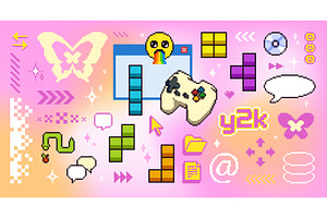 Retro computer game icons on y2k, a Technology Illustration by art PVP - market