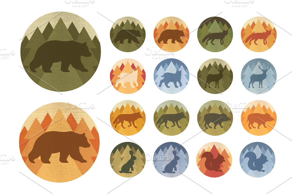 Forest Animals Emblem Collection, an Animal Illustration by PsychocheArt (Photo 1 of 9)