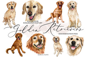 Golden Retriever Clipart Dog Set, an Animal Illustration by Maria B. Paints
