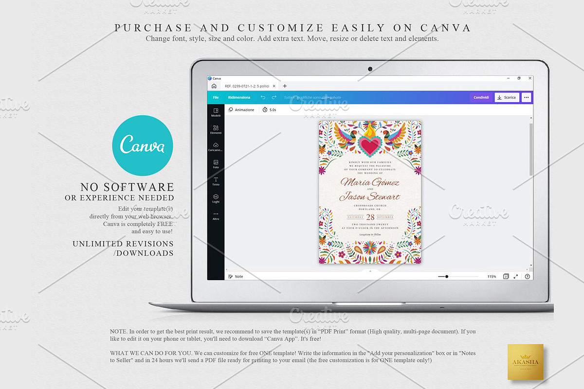 Mexican Wedding Invitation | CANVA, a Stationery Template by Creative Market (Photo 2 of 5)