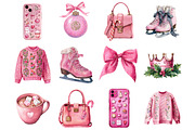 Preppy Pink Christmas Clipart, a Graphic by CitraGraphics (Thumbnail 3 of 4)
