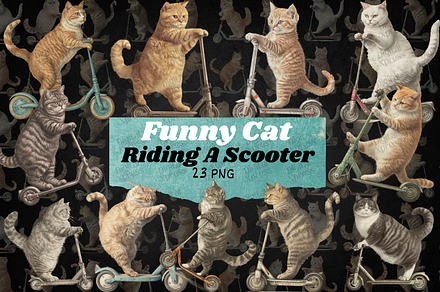 Funny Cat Riding A Scooter Clipart
