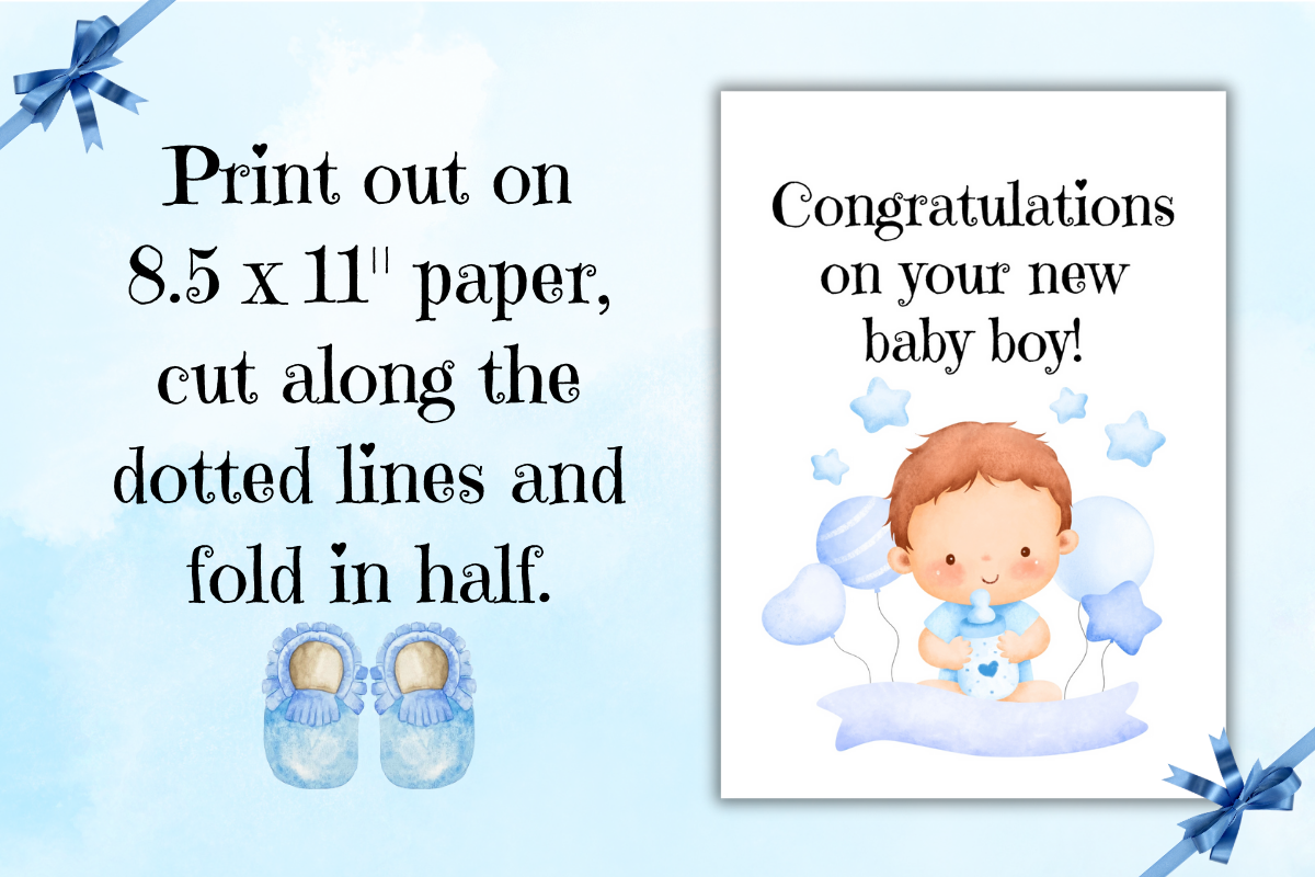New Baby Boy Greeting Card Printable, a Card Template by Pixels N Bows (Photo 2 of 3)