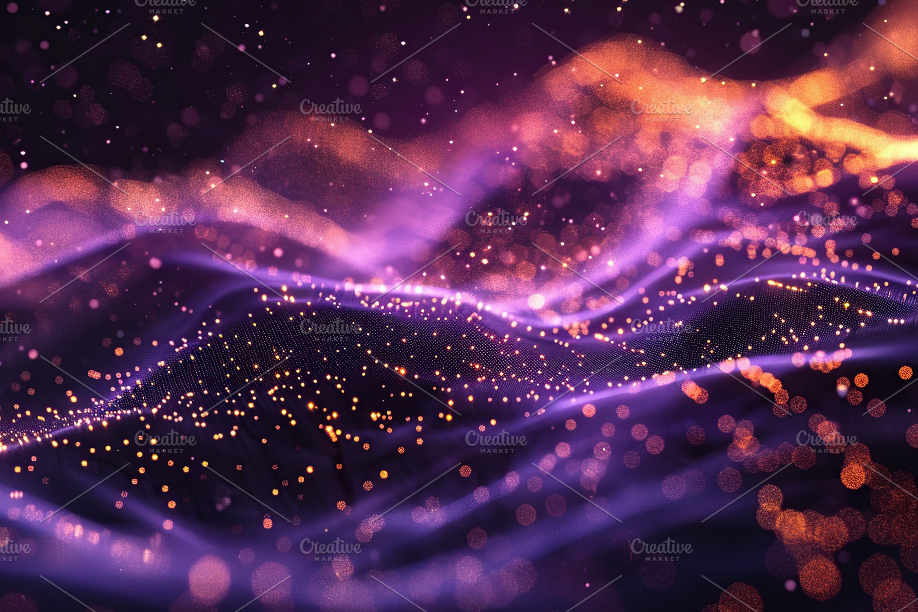 Hologram of network with connecting dots and waves on dark background. Data tec, a Photo by AlyaAnd