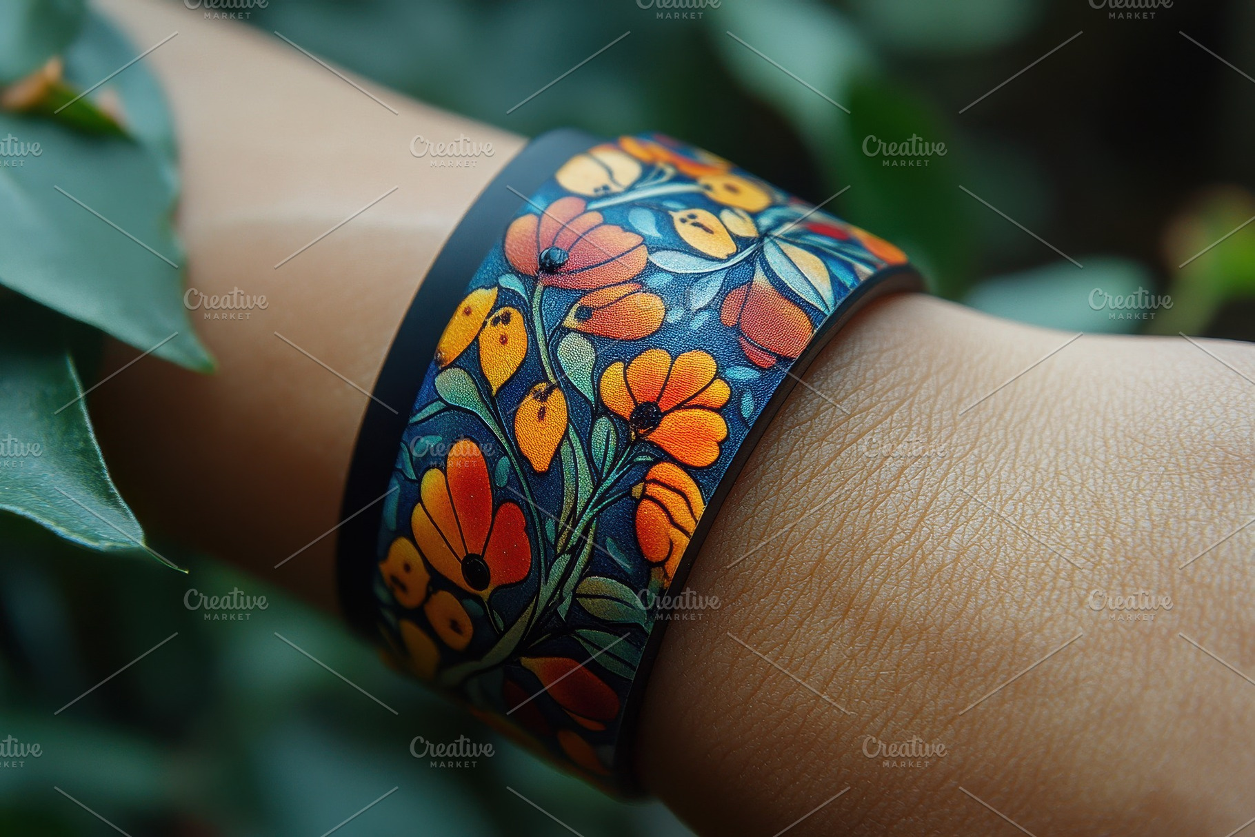 Colorful floral bracelet displayed a, a Photo by Tanuart