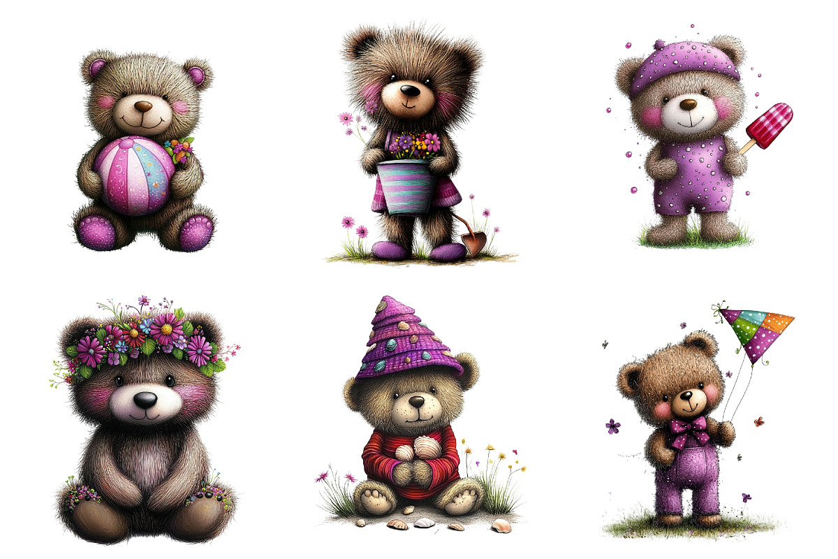 Whimsical Summer Teddy Bear Clipart, an Illustration by designcity5 (Photo 4 of 5)