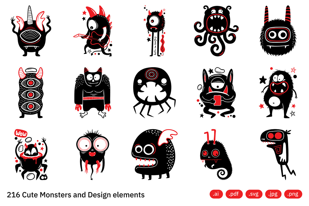 216 Cute Monsters & Design Elements, an Object Illustration by crafty (Photo 3 of 16)