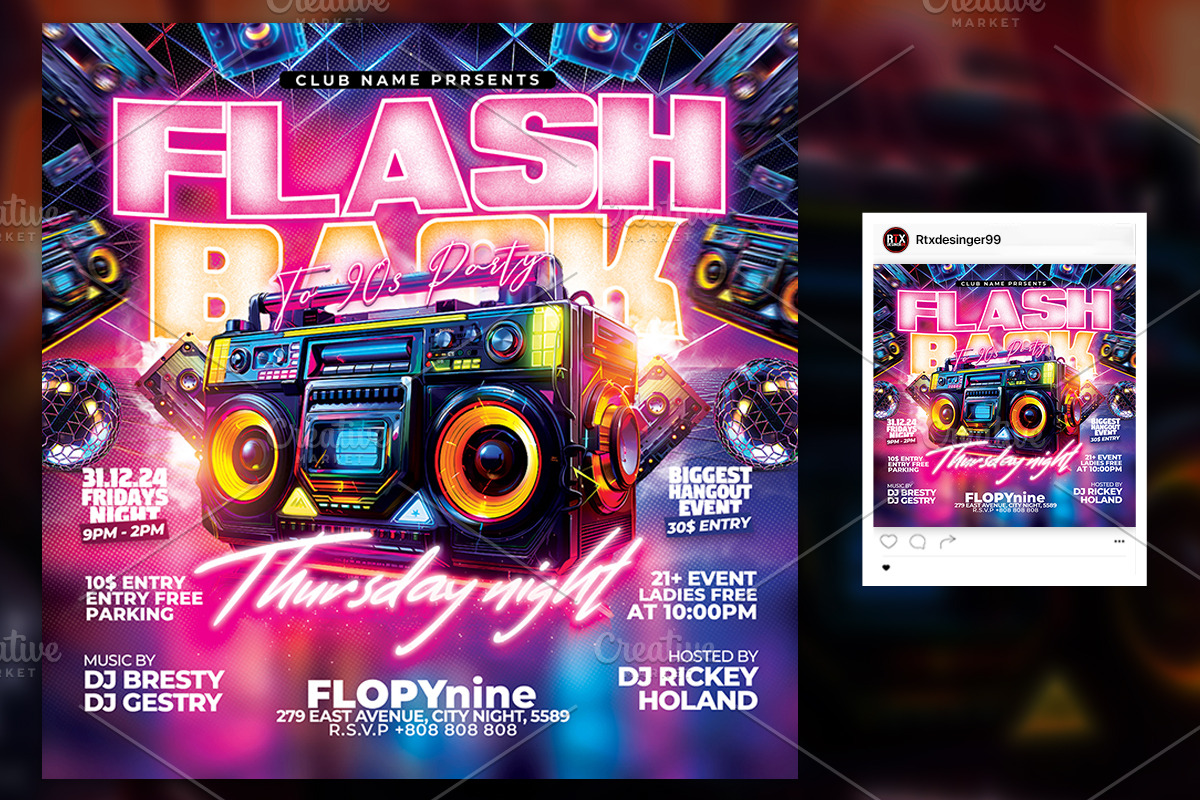 Retro 90s Party Flyer Template, a Flyer Template by RTXdesinger99 (Photo 3 of 3)