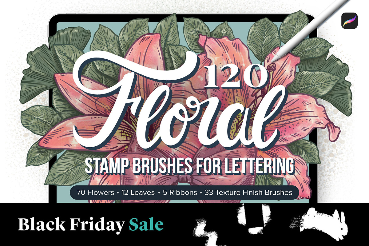 120 Floral Procreate Stamp Brushes, a Brush Add-On by Riveros Illustration (Photo 13 of 13)