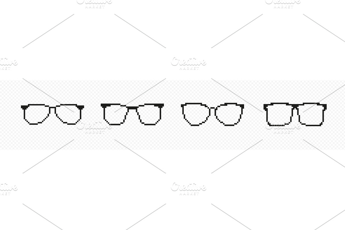 Pixel glasses with black frames set, an Object Illustration by skripnikbb
