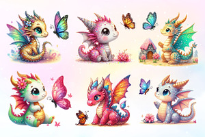 Cute Dragon With Butterfly Clipart