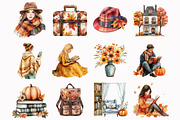 Watercolor Fall Plaid Bookworm clipa, an Illustration by Design Market (Thumbnail 3 of 4)