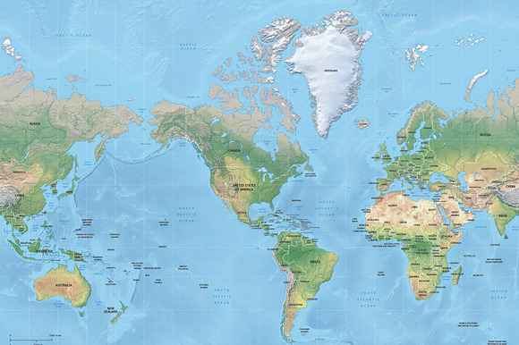 Vector map of world relief mercator preview 4