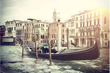 Gondola moored in channel in Venice, an Architecture Photo by ArtOfPhotos photo store