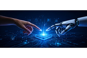 Robot and human hands connect, an Abstract Photo by ZinetroN