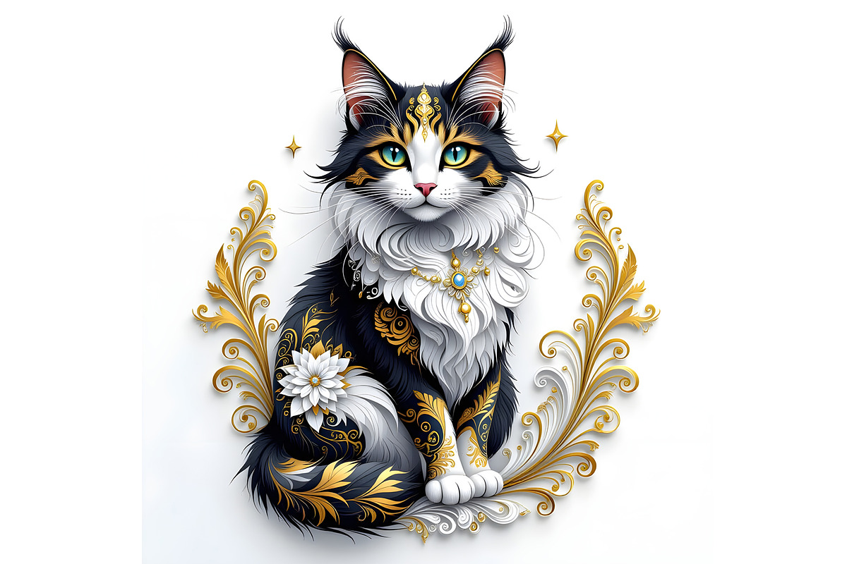 Cat with Gold Embellishments, an Animal Illustration by Sharon Schwalbe (Photo 2 of 2)
