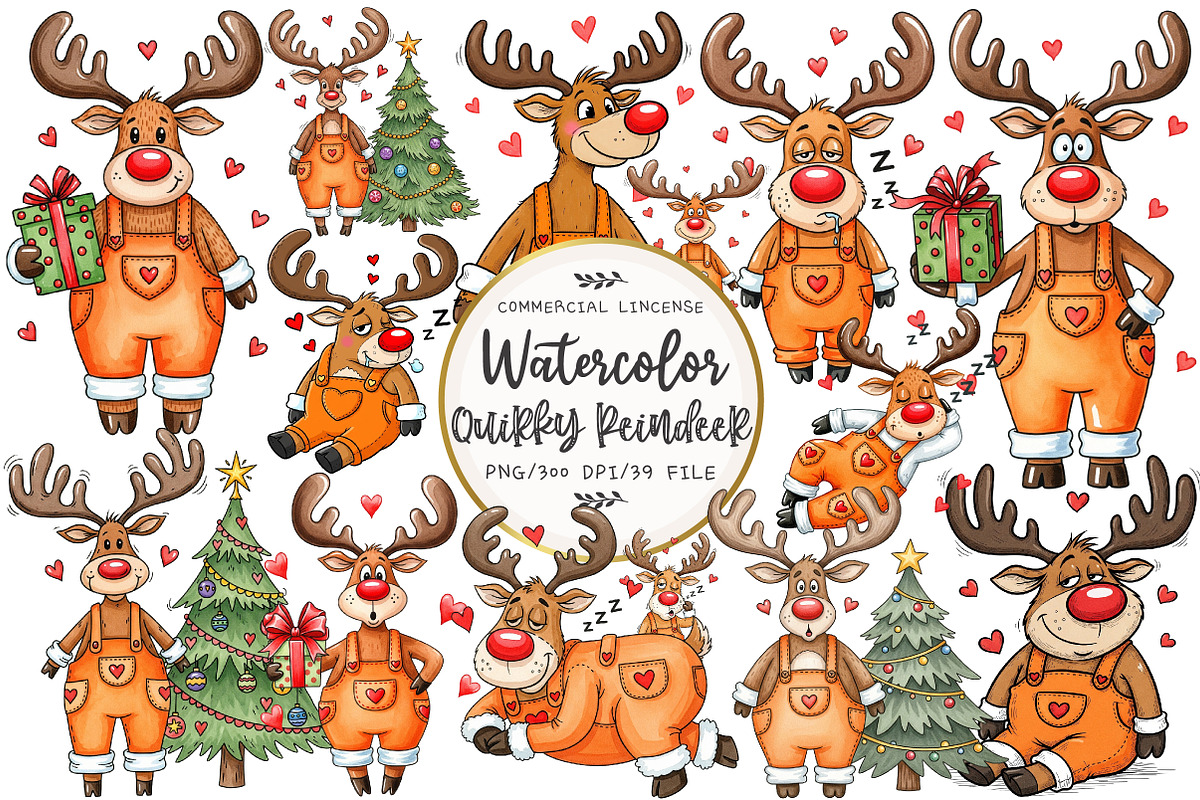 Quirky Christmas Reindeer Clipart, an Illustration by OK Design (Photo 1 of 5)