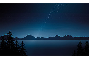 landscape with milky way, a Person Illustration by studiogstock