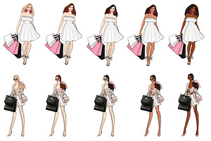 Shopping Girls 4 Fashion Clipart Set