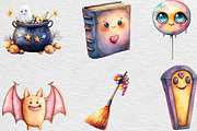 Watercolor Kawaii Halloween Clipart, an Illustration by Black Bird Studio (Thumbnail 5 of 6)
