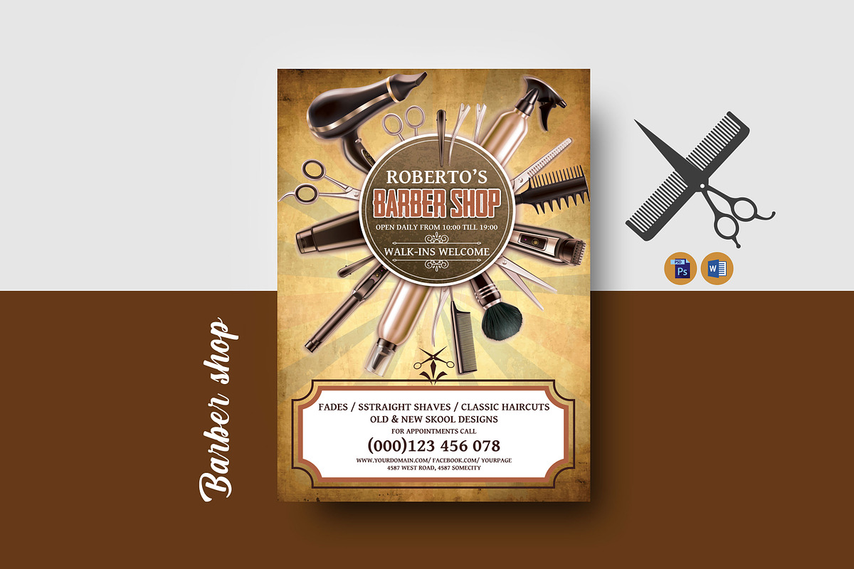 Barber Shop Flyer Template, a Flyer Template by Ultimate Template Shop (Photo 1 of 6)