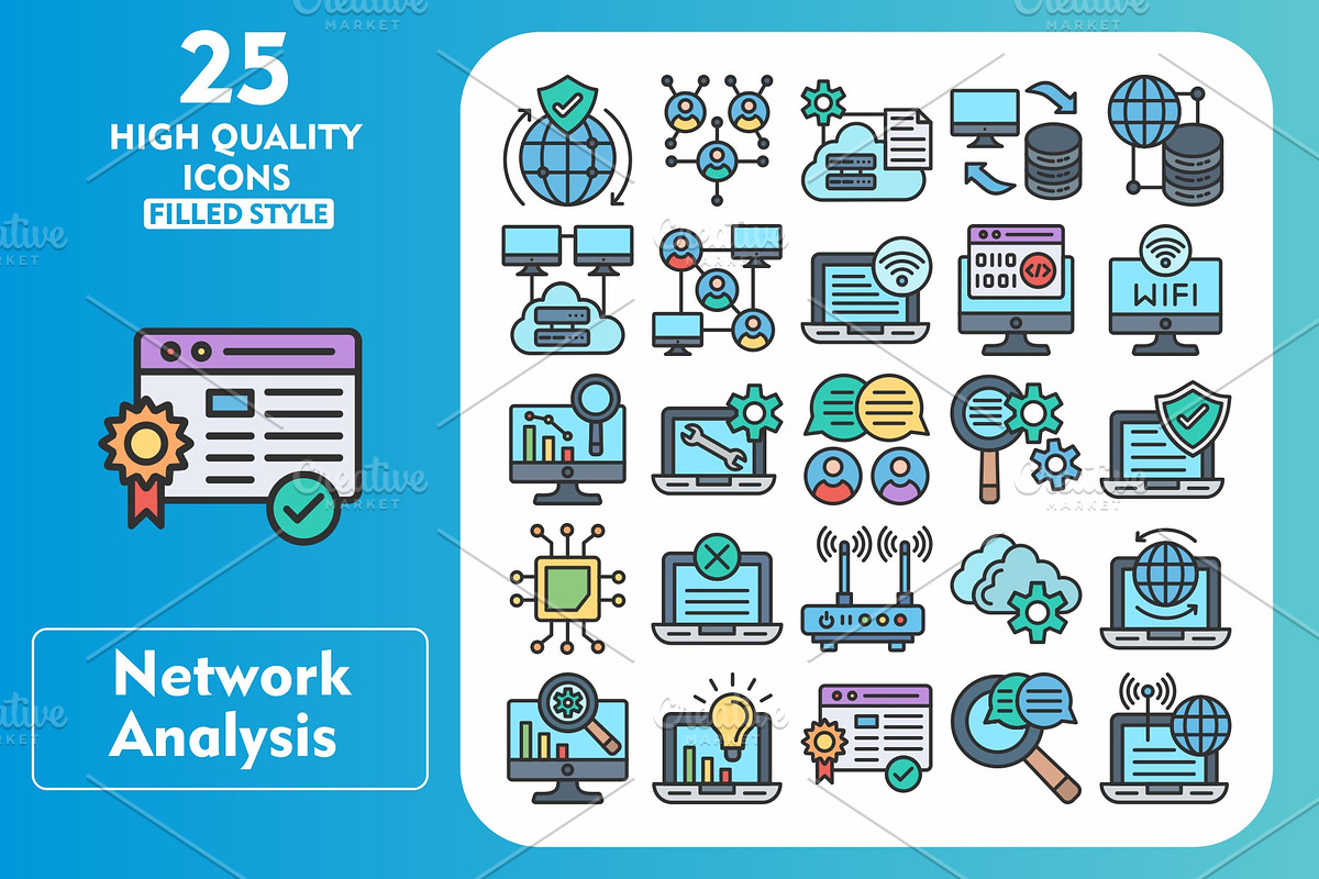 25 Network Analysis Line Filled Icon, an Icon by Pexelpy