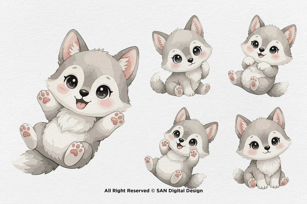 15 Bundle Watercolor Wolf Grey Nigh, an Animal Illustration by Morspective (Photo 6 of 8)