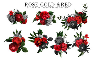 Red Flowers And Gold Roses Vintage