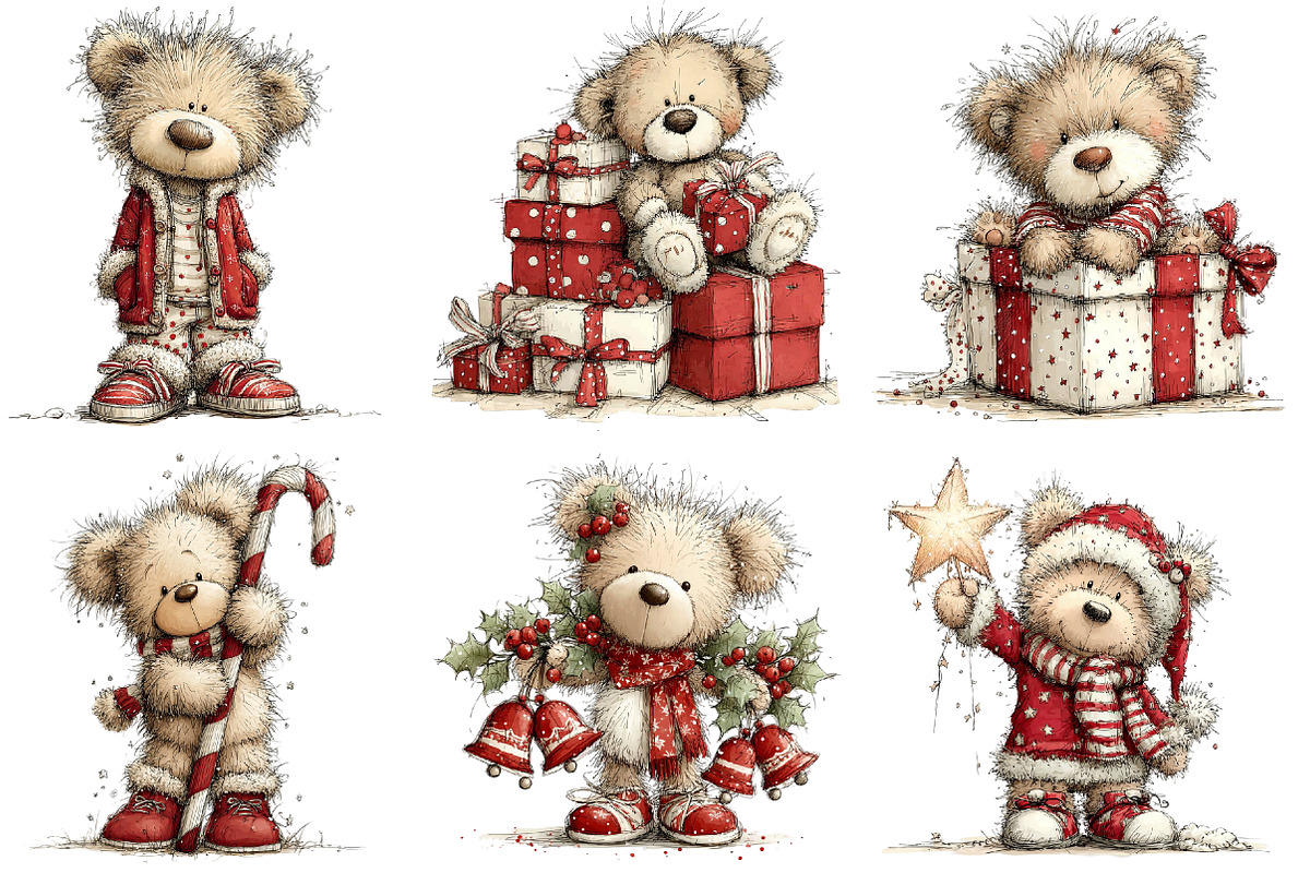 Christmas Teddy Bear Clipart, a Seasonal Illustration by Black Bird Studio (Photo 5 of 7)